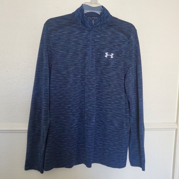 Under Armour Seamless 1/4 Zip Long Sleeve Shirt 1347752 Sz M Blue Heat Gear - Picture 14 of 14